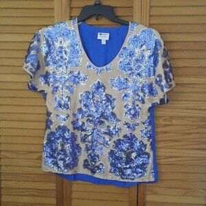 Tracy Reese Neiman Marcus Sequin Cap Sleeve U Neckline Tunic Size Small